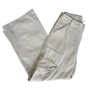 Womens Y2K Baggy Cargo Pants Sz 24 Off White Faded Wide Skater Grunge Streetwear